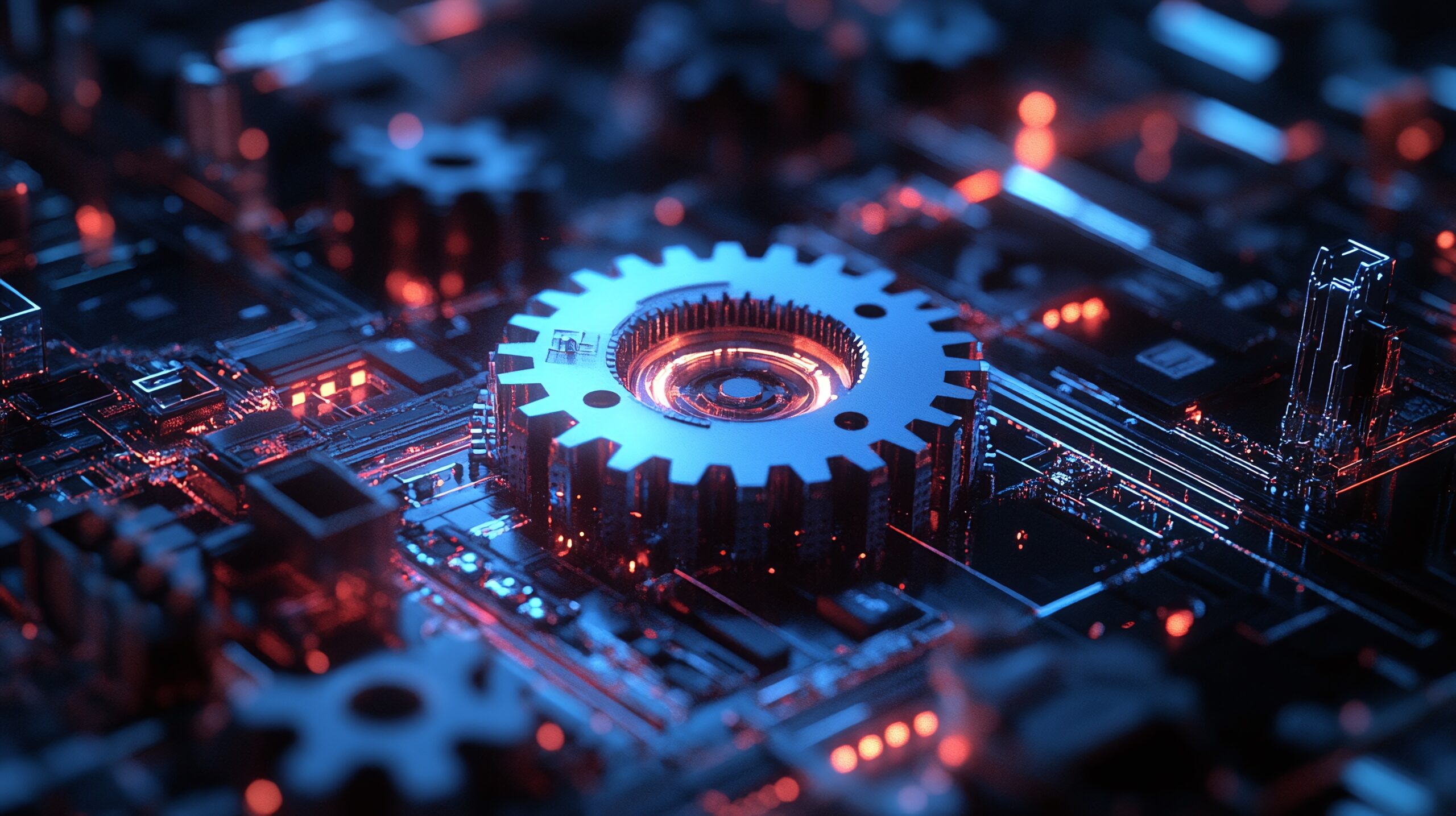 digital abstract gear mechanism design, showcasing the power of advanced technology, automation, and system efficiency in shaping the future of engineering and industrial processes