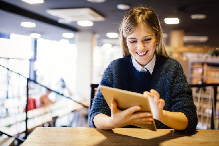 Student studying on tablet