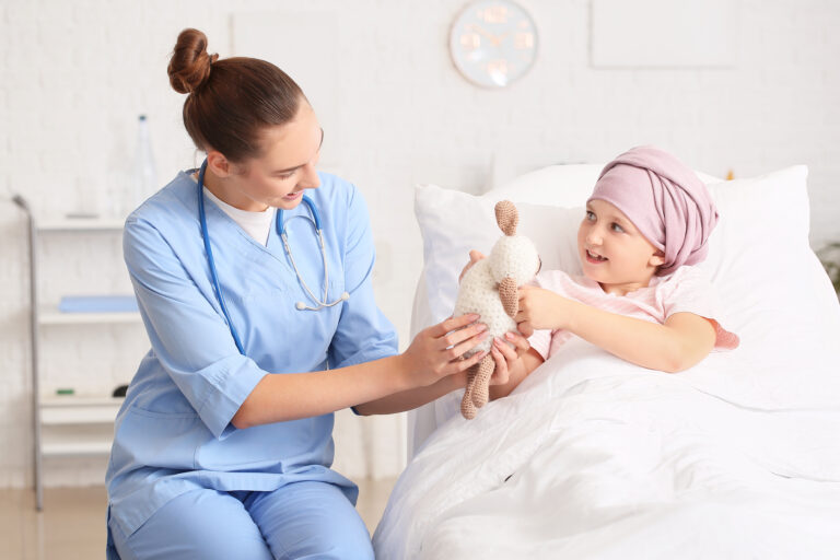 Nurse,And,Little,Girl,Undergoing,Course,Of,Chemotherapy,In,Clinic