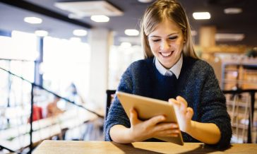 Student studying on tablet